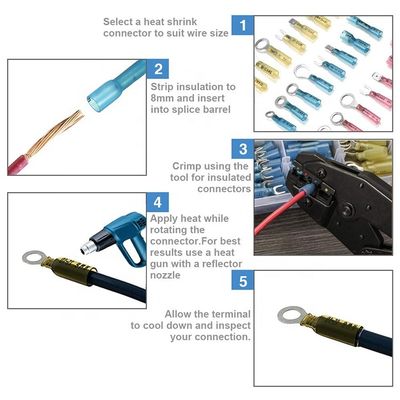 180 STKS Nylon Waterdichte Elektrische Kabel Draad Splice Krimpkous Draadconnector Marine Automotive Hittebestendige Terminals Set